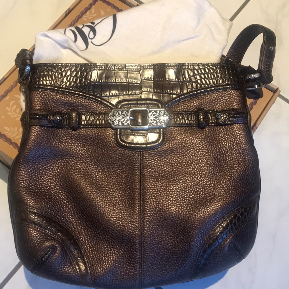 Brighton “Delina” Shoulder  Bronze Leather Bag